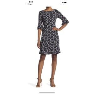BODEN Flippy Jersey Dress UK 10 US 6 Floral Print  Black Pink  Career Work Knee